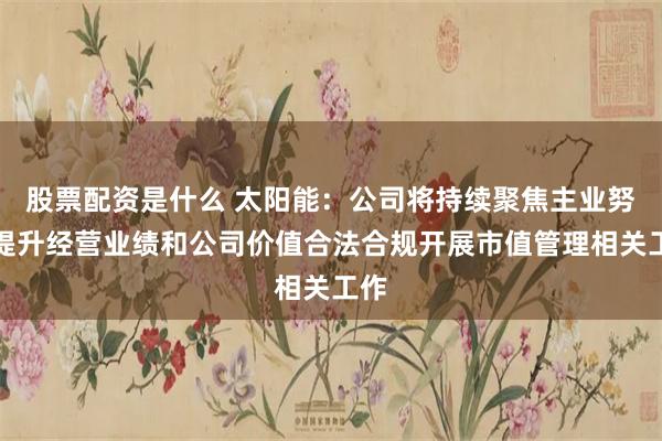 股票配资是什么 太阳能：公司将持续聚焦主业努力提升经营业绩和公司价值合法合规开展市值管理相关工作