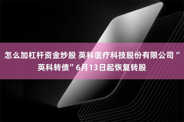 怎么加杠杆资金炒股 英科医疗科技股份有限公司“英科转债”6月13日起恢复转股