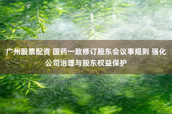 广州股票配资 国药一致修订股东会议事规则 强化公司治理与股东权益保护