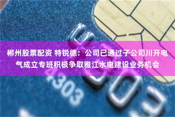 郴州股票配资 特锐德：公司已通过子公司川开电气成立专班积极争取雅江水电建设业务机会