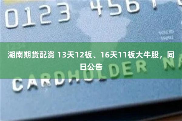 湖南期货配资 13天12板、16天11板大牛股，同日公告